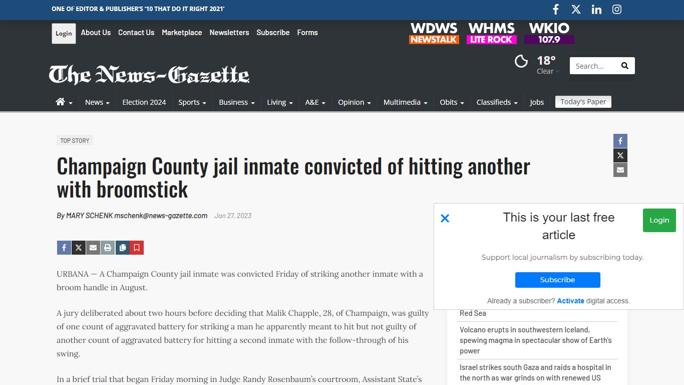 Champaign County jail inmate convicted of hitting another with ...